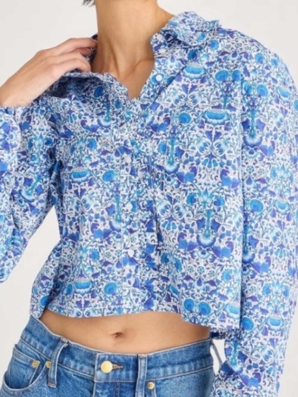 J Crew X Liberty Ruffle TrimButton Up Shirt Size L